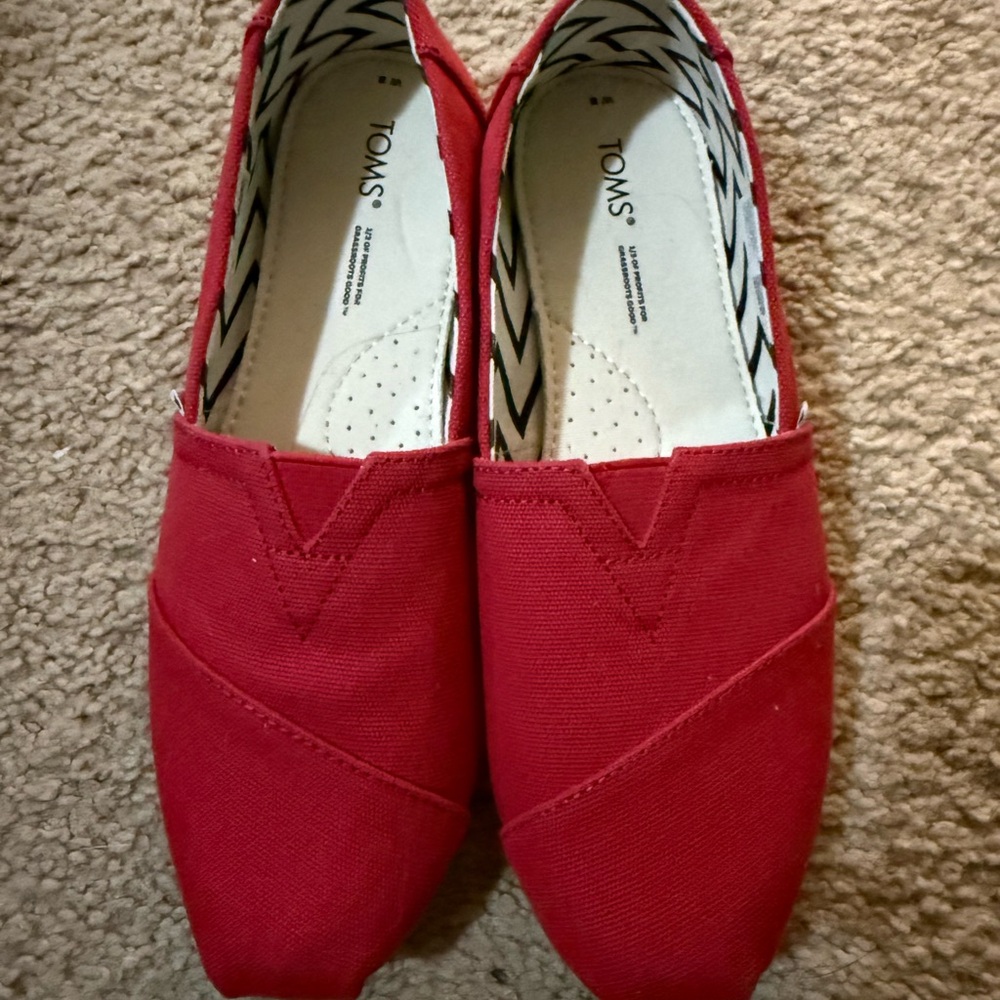 TOMS Vibrant Red Canvas Slip-Ons